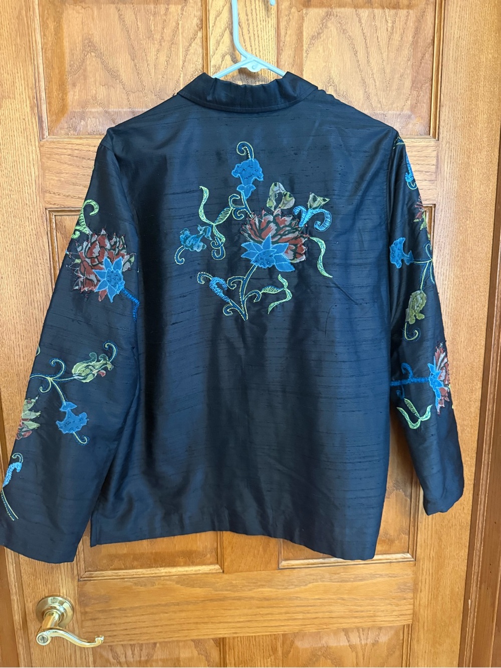 Laura Ashley Vintage Black Silk Embroidered Floral Beaded Jacket Top Women's L - Picture 4 of 10
